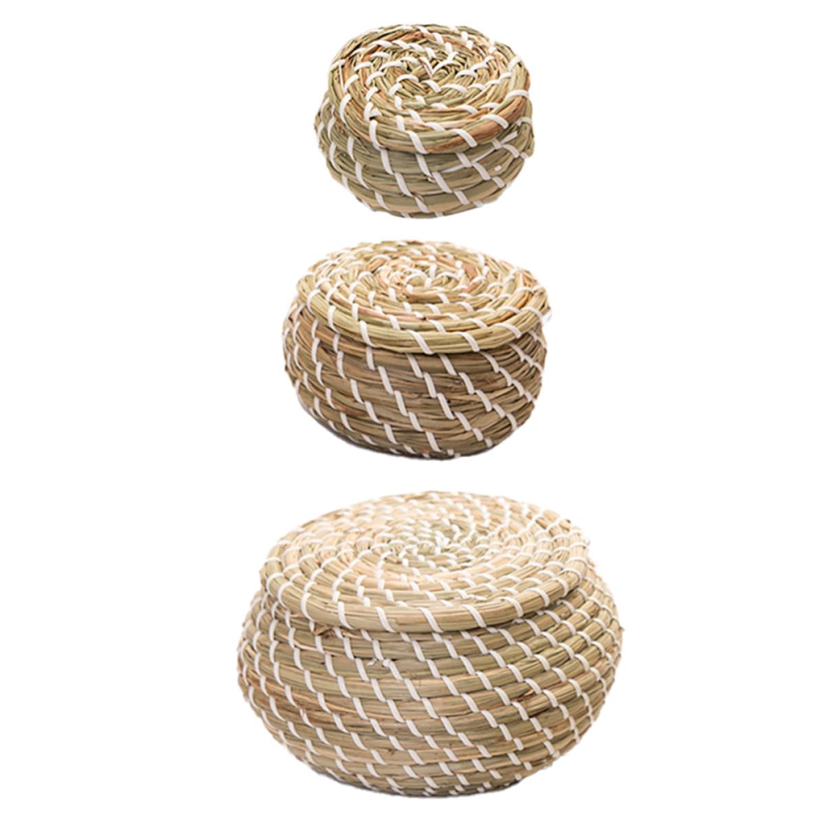 SHINEOFI Cestas de Mimbre Tejidas Mano con Tapa 1juego Contenedores de Almacenamiento Redondos para Baño y Cocina Cestas Pequeñas Multiusos para Organización y Movimiento Color Aleatorio