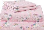 Lasoftan Kids Sheet Set Twin Size 3 Pcs, Girls Twin Sheet Set with Pink Unicorn Pattern,Kid Girls Twin Fitted Sheet ,Breathable & Silky Soft Microfiber Kids Fitted Sheet