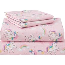 lasoftan Kids Sheet Set Twin Size 3 Pcs, Girls Sheet Set with Pink Unicorn Pattern,Kids Girls Twin Fitted Sheet,Breathable & Silky Soft Microfiber Fitted Sheet