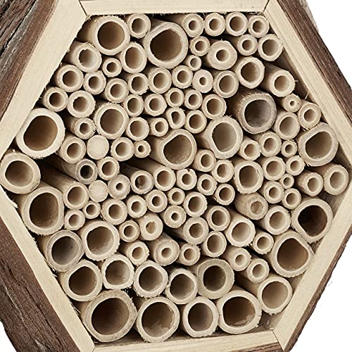 Relaxdays Insektenhotel, Nisthilfe für Wildbienen, Garten, Balkon, Bienenhotel zum Aufhängen, HBT: 18 x 20 x 7 cm, Natur