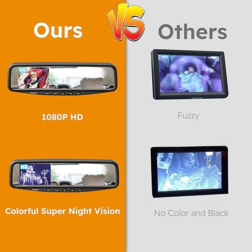 Miniatura 7 de 1080P HD - Monitor de espejo para bebé, cámara de coche de bebé con monitor de coche de bebé de 4.3 pulgadas, cámara de asiento trasero de coche de