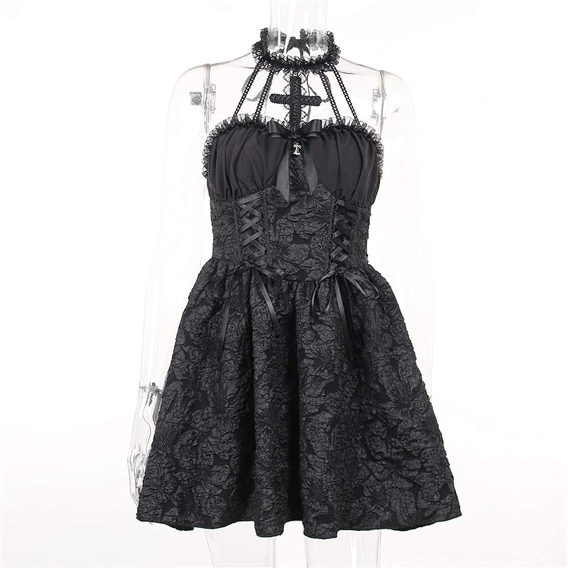 Gothic Dress Punk Goth Grunge Black High Waist Mini Dresses Y2k Halloween Costumes - Image 4