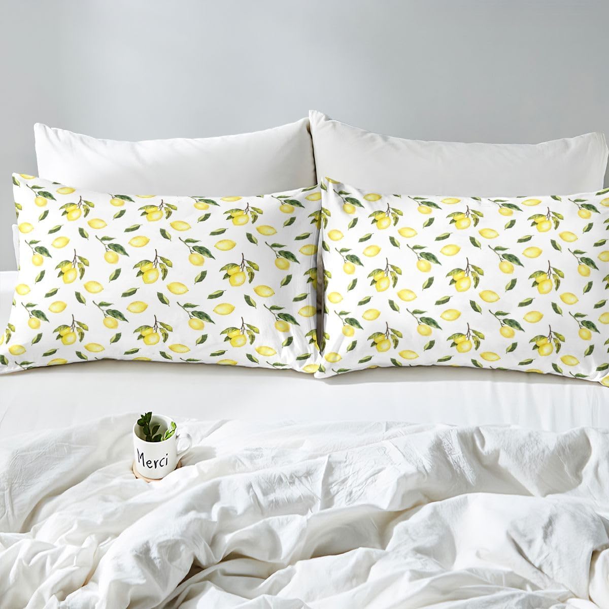 Feelyou Lemon Print Bedding Duvet Cover Set Queen Size Lemon Botanical Bedding Set for Kids Boys Girls Decor Leaf Comforter Cover Set Microfiber Summer Fruit Bedspread Cover Bedroom Bedclothes