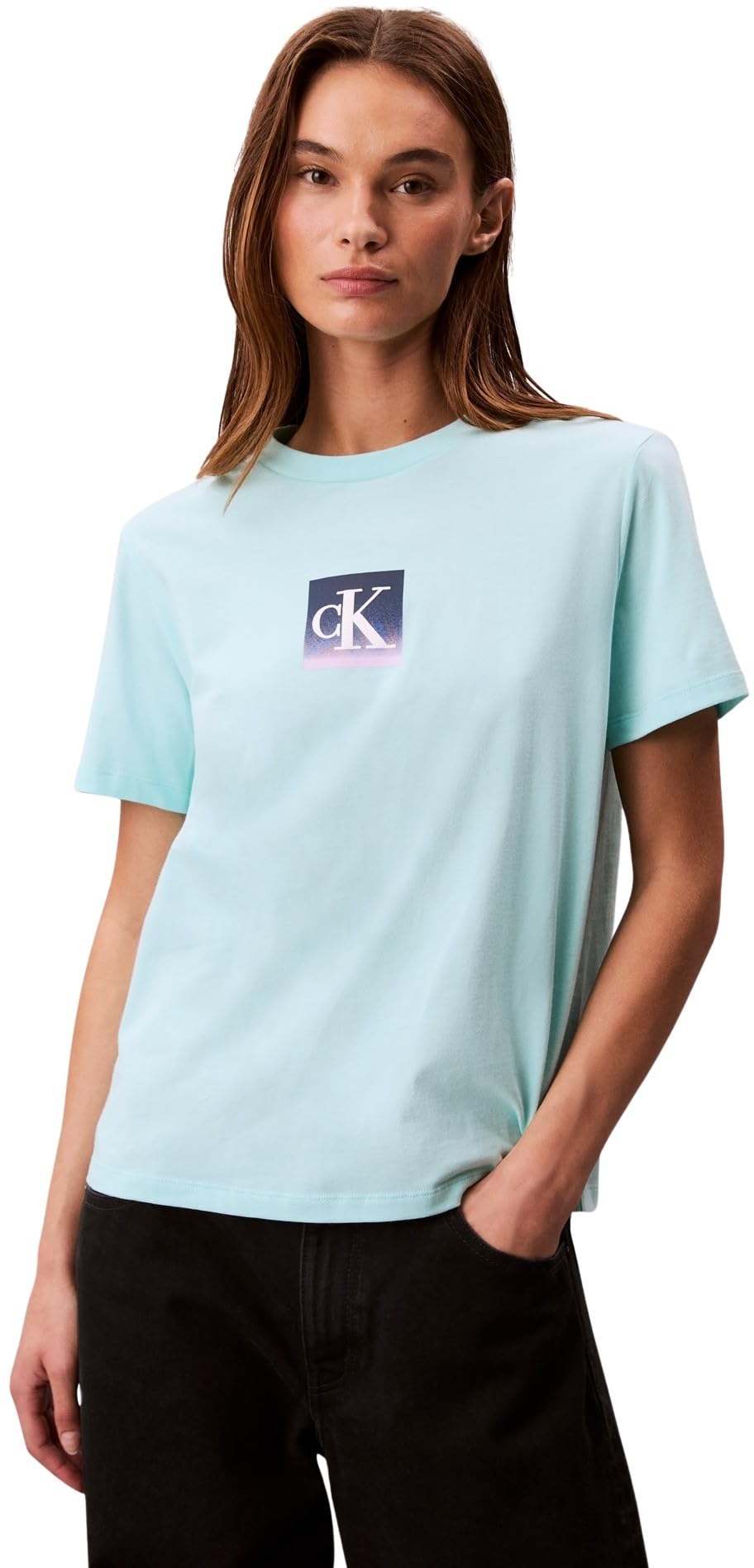 Calvin Klein Damen T-Shirt Kurzarm Classic Boxed Monogram mit Logo