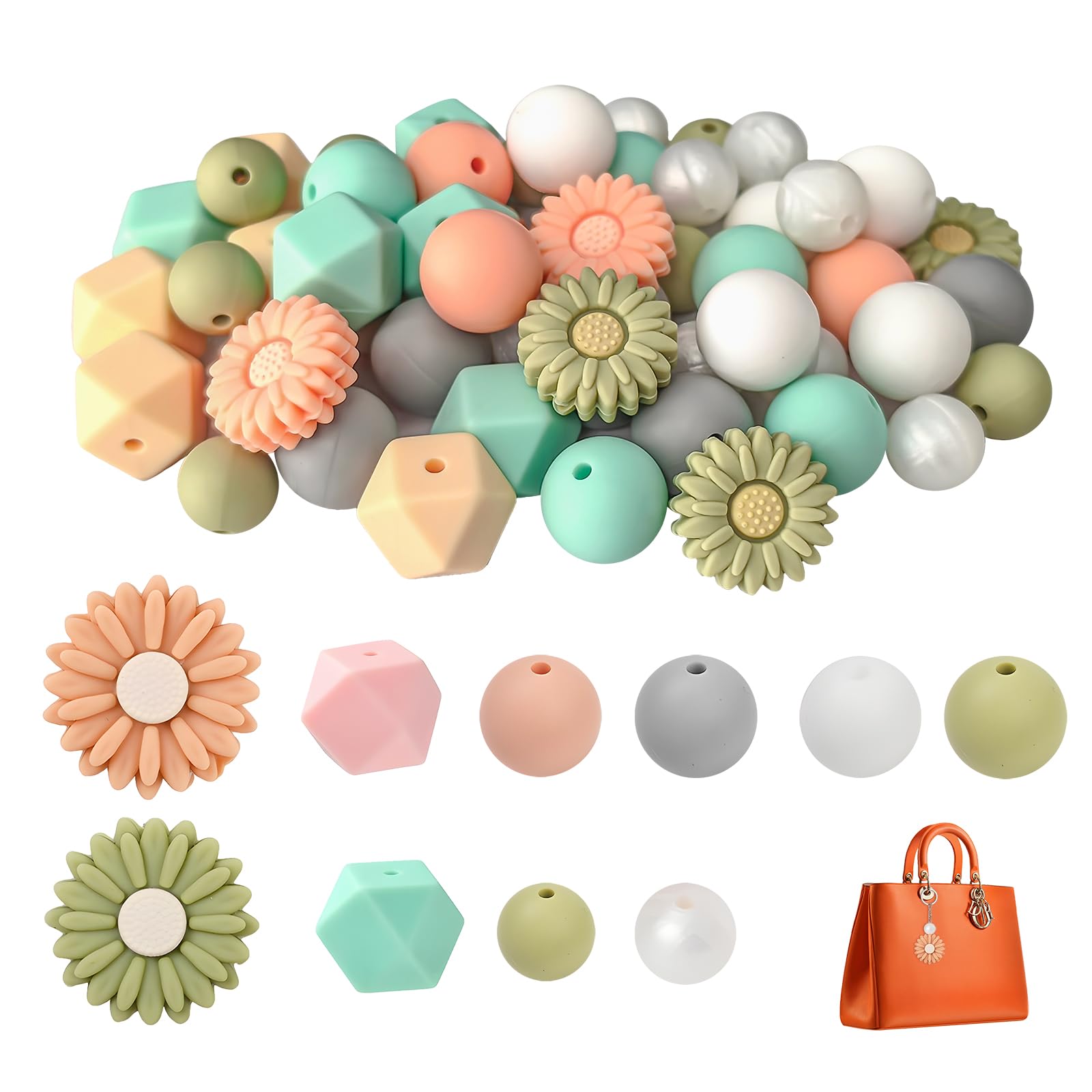TASSFROO Perline In Silicone Fiore Margherita - Set 56 Pezzi Per Braccialetti E Gioielli