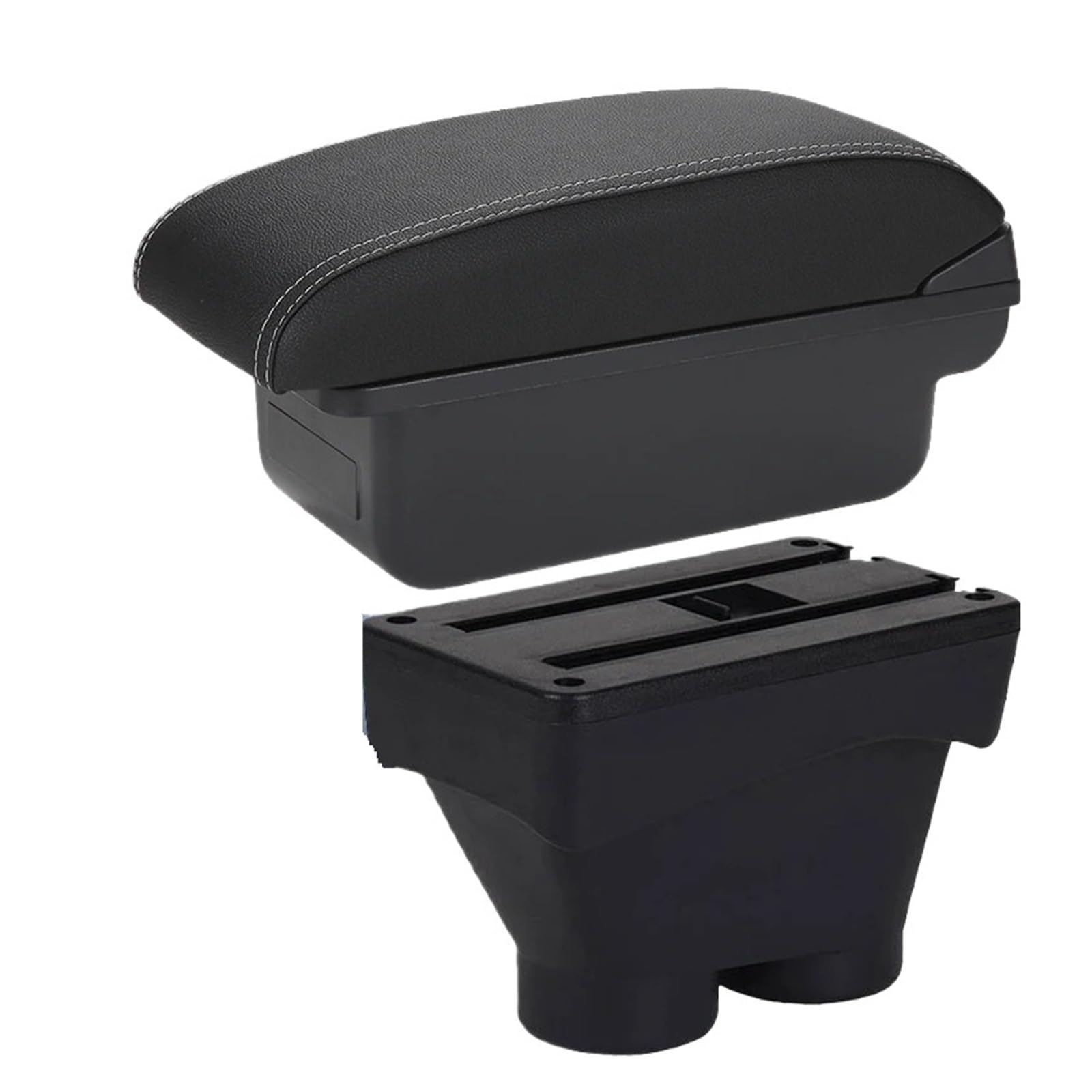 ECBUGAT For Peugeot 208 2012-2018 Car Armrest Auto Storage Box Accessories Retrofit Parts Interior Detail Leather Simple Car Armrest Box(C3 Black white NOUSB)