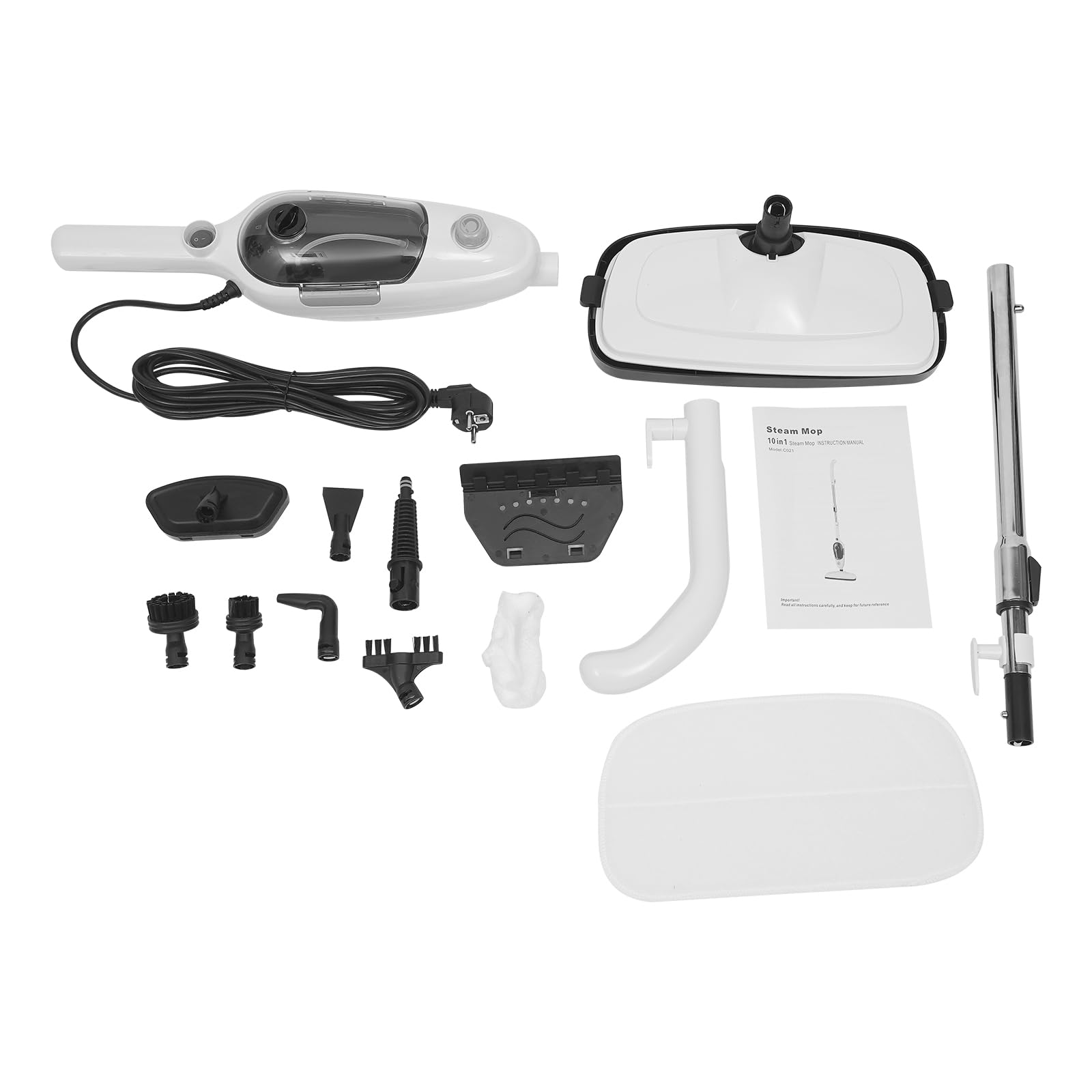 Steamclean 10 w 1 myjka parowa, wielofunkcyjna, ręczna myjka parowa, 1300 W, urządzenie ręczne i mop parowy, dysza i poszewka z mikrofibry, zbiornik na wodę 300 ml, przewód zasilający 4,5 m