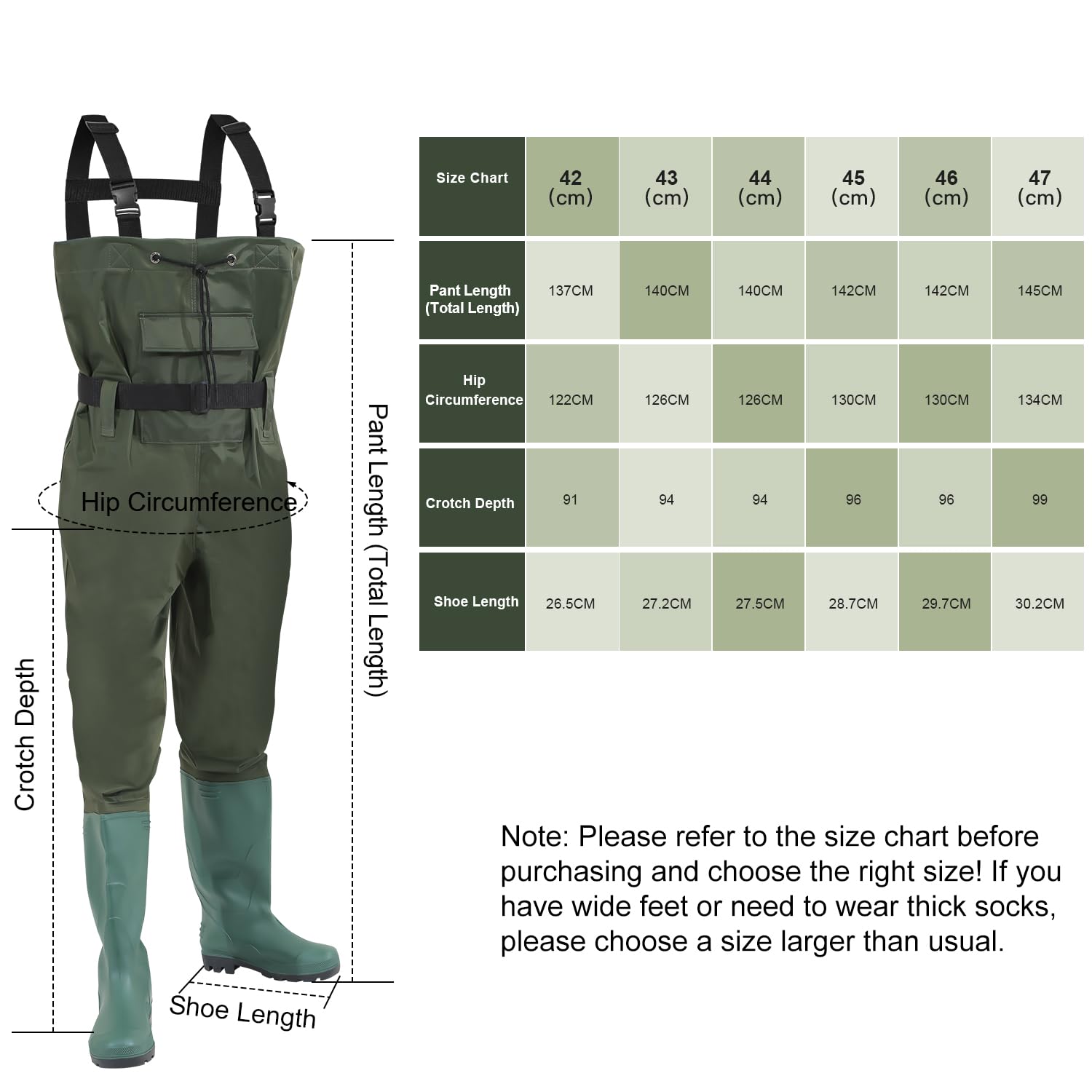 Wathose Nylon PVC Angelhose wasserdicht mit rutschfeste Gummistiefeln Hochwasserhose Fischteichhose für Angeln, Jagd, Autowäsche, Gärten
