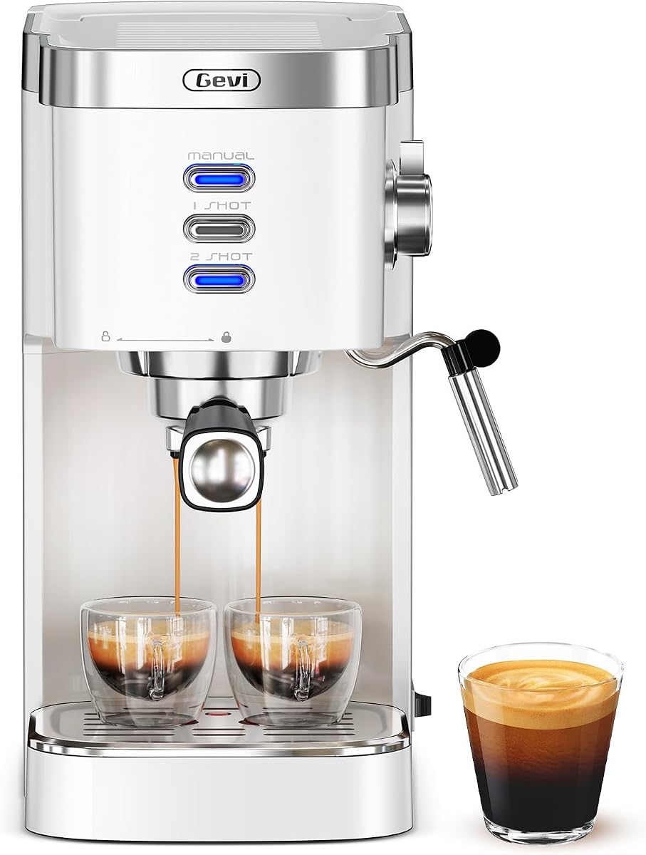 Gevi 20 Bar Compact Espresso Machine with Milk Frother for Latte&Cappuccino | Budget under$150; Removable Water Tank; Produce Good Crema; Include Necessary Accessories; Can Make Americanos; Easy to Clean