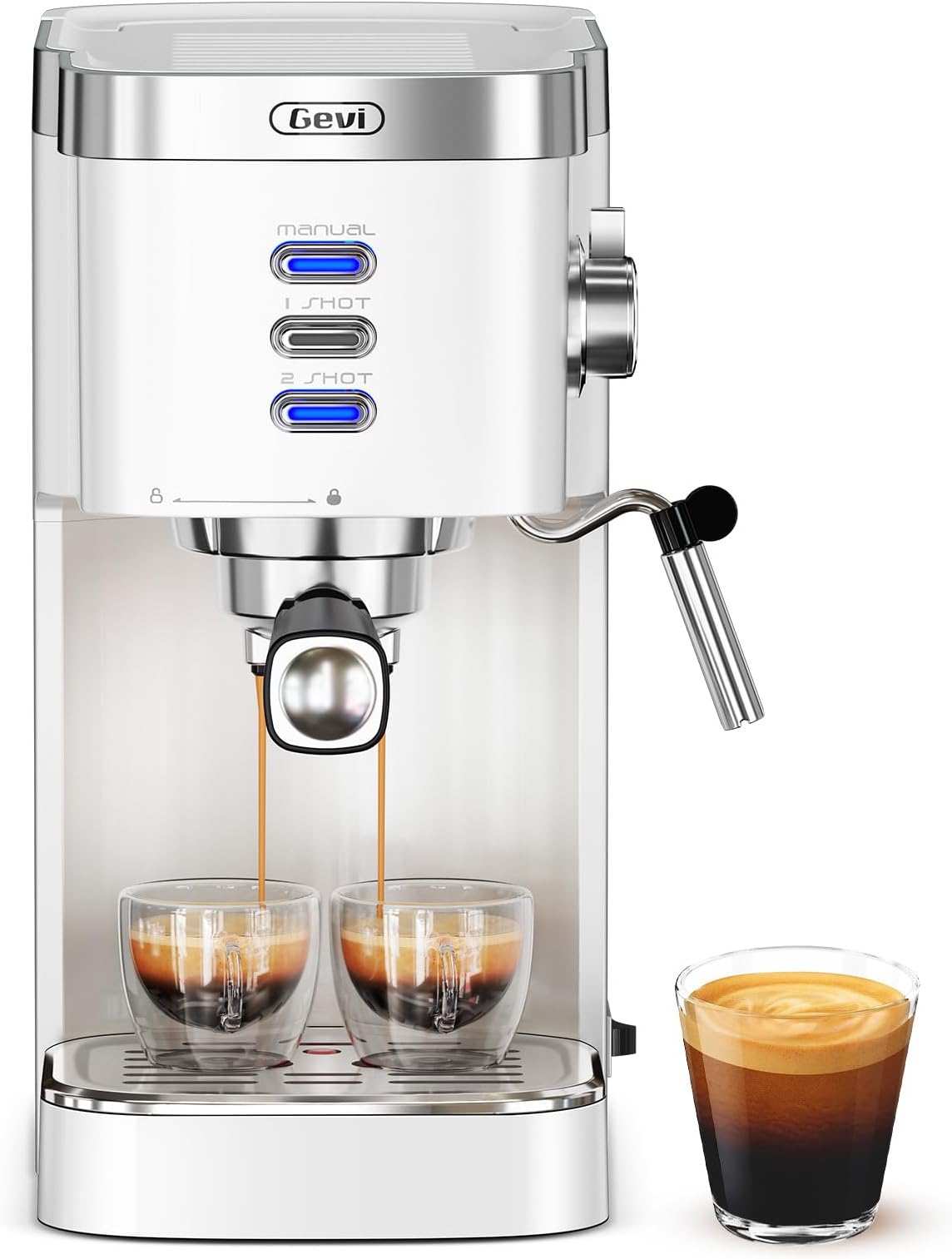 Professional Espresso Machine 20 Bar, Compact Latte & Cappuccino Machine with Milk Frother Steam Wand, Adjustable Shot Volume, White (Ideal Gift Choice)