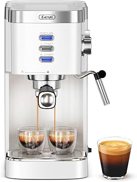 Gevi Professional Espresso Machine 20 Bar, Compact Latte & Cappuccino Machine with Milk Frother Steam Wand, Adjustable Shot Volume, White Ideal Gift Choice