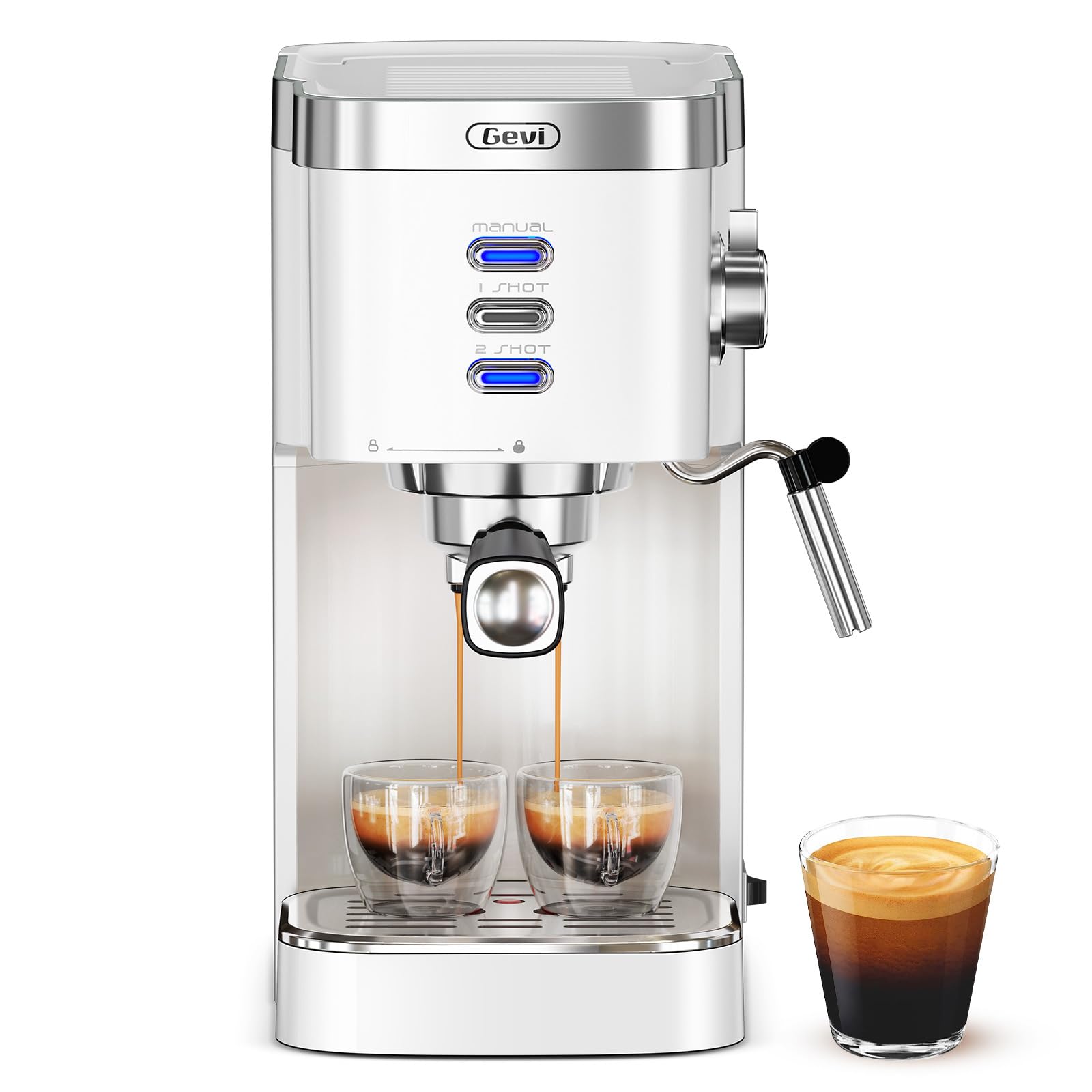 Gevi 20 Bar Professional Espresso Machine for Home, Compact with Milk Frothing Steam Wand, Adjustable Single & Double Shot, Gift for Coffee Lovers, Mom & Dad
