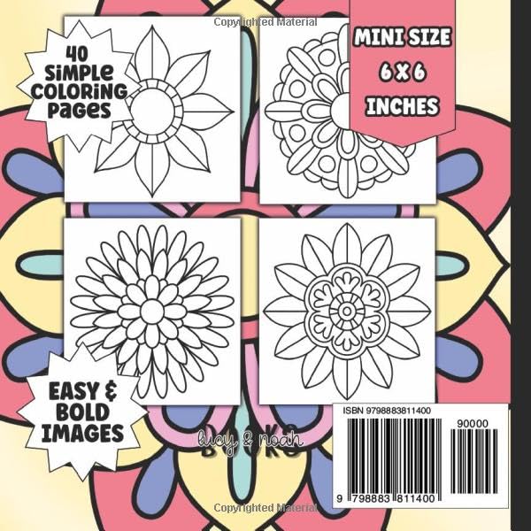 Big and Simple Mandala Mini Coloring Book: Large Print Bold and Easy Mandalas Coloring Book for Kids, Teens and Adults | 6 x 6 inches image 3