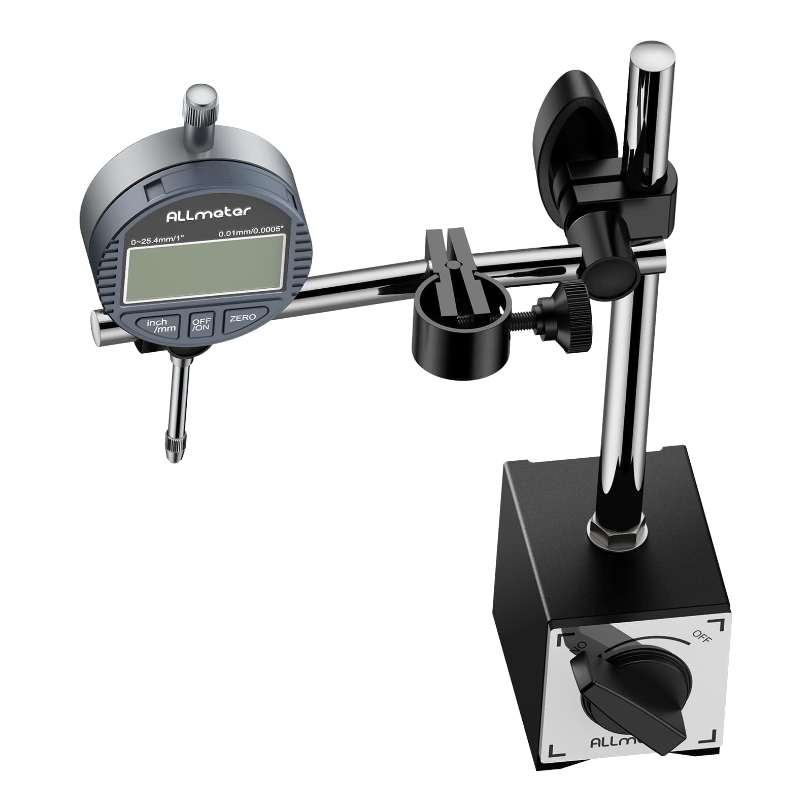 Comparatore Centesimale Digitale 0-25.4mm con Base Magnetica 70KG, LCD 0.01mm/0.0005" Unità Pollici/Metrica + 22 Punte da Test, Braccio Regolabile e Porta Quadrante con Controllo ON/OFF
