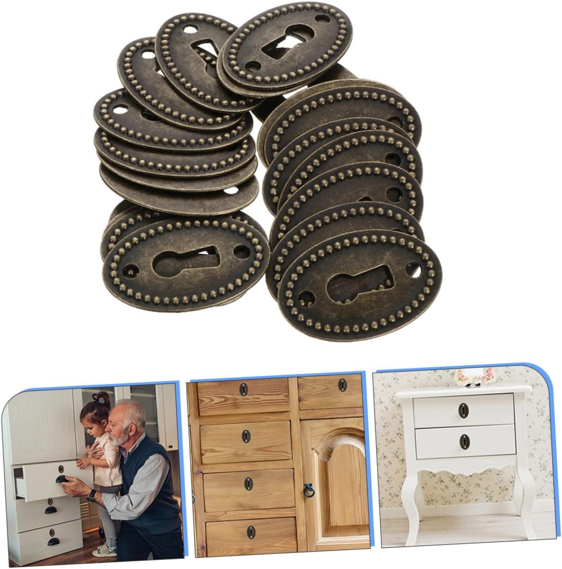 30Pcs Keyhole Cover Plates Antique Finish Keyhole Inserts for Furniture Protection Durable Design for Cabinets and Dressers