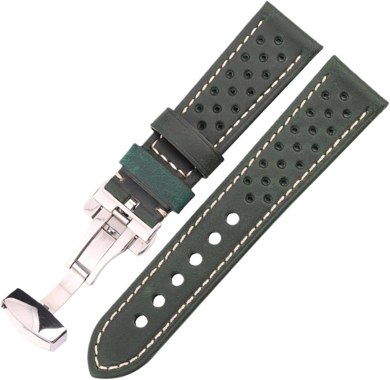 FenGQin 20mm Genuine Leather, 22mm, 24mm Cowhide Vintage Strap with Unfolded Buckle Suitable for Watch 3 4