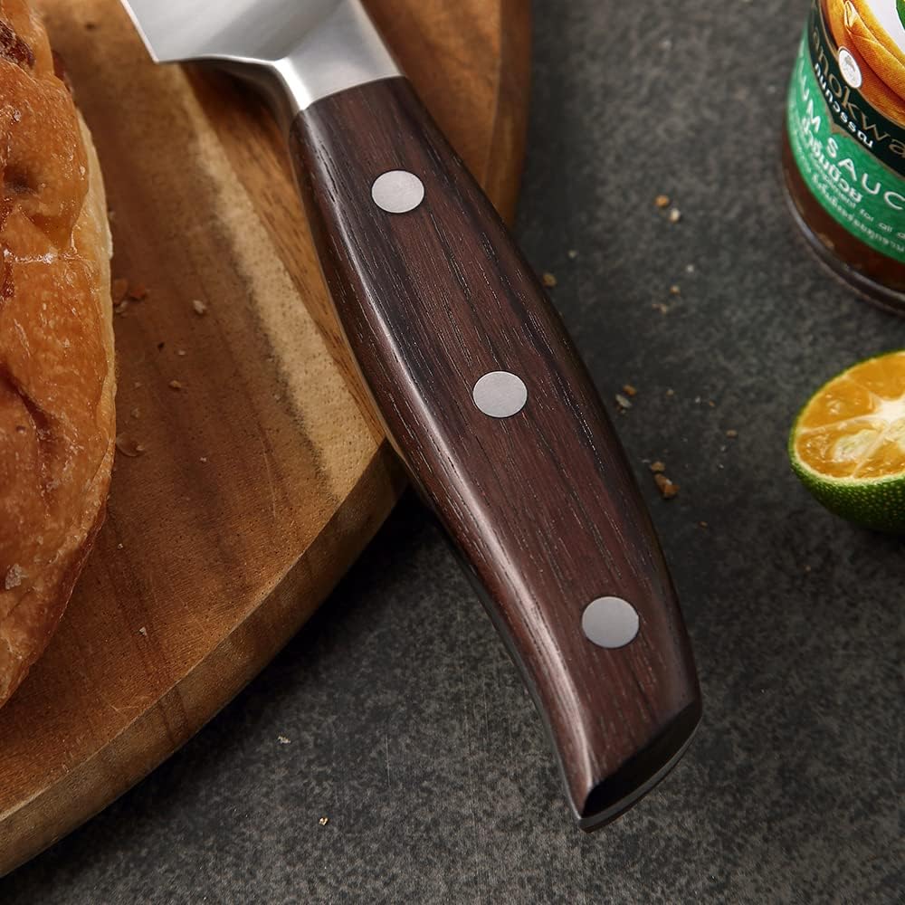 XINZUO 8 Inch Serrated Bread Knife for Homemade Bread Sourdough,German Stainless Steel,Multifunction Bread Cutting Knife with Red Sandalwood Handle