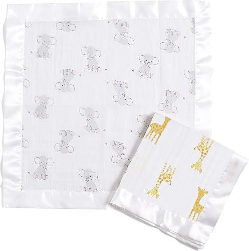 aden + anais Essentials Issie Security Blanket, Super Soft 100% Cotton Muslin, 2 Pack, Safari Babes