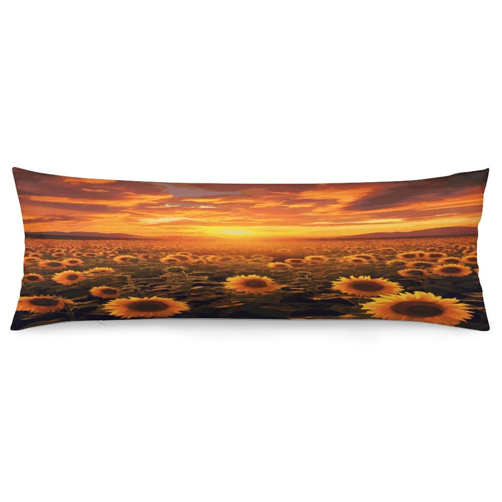 Sunflower Field Sunset Sea of Flowers Pillow Cover with Zipper Pillow Case Super Soft and Cozy Body Pillowcase 19 X 53 Inches Luxury Long Pillowcase for Couch Sofa Chair Bed Home Decor Pillows Cover