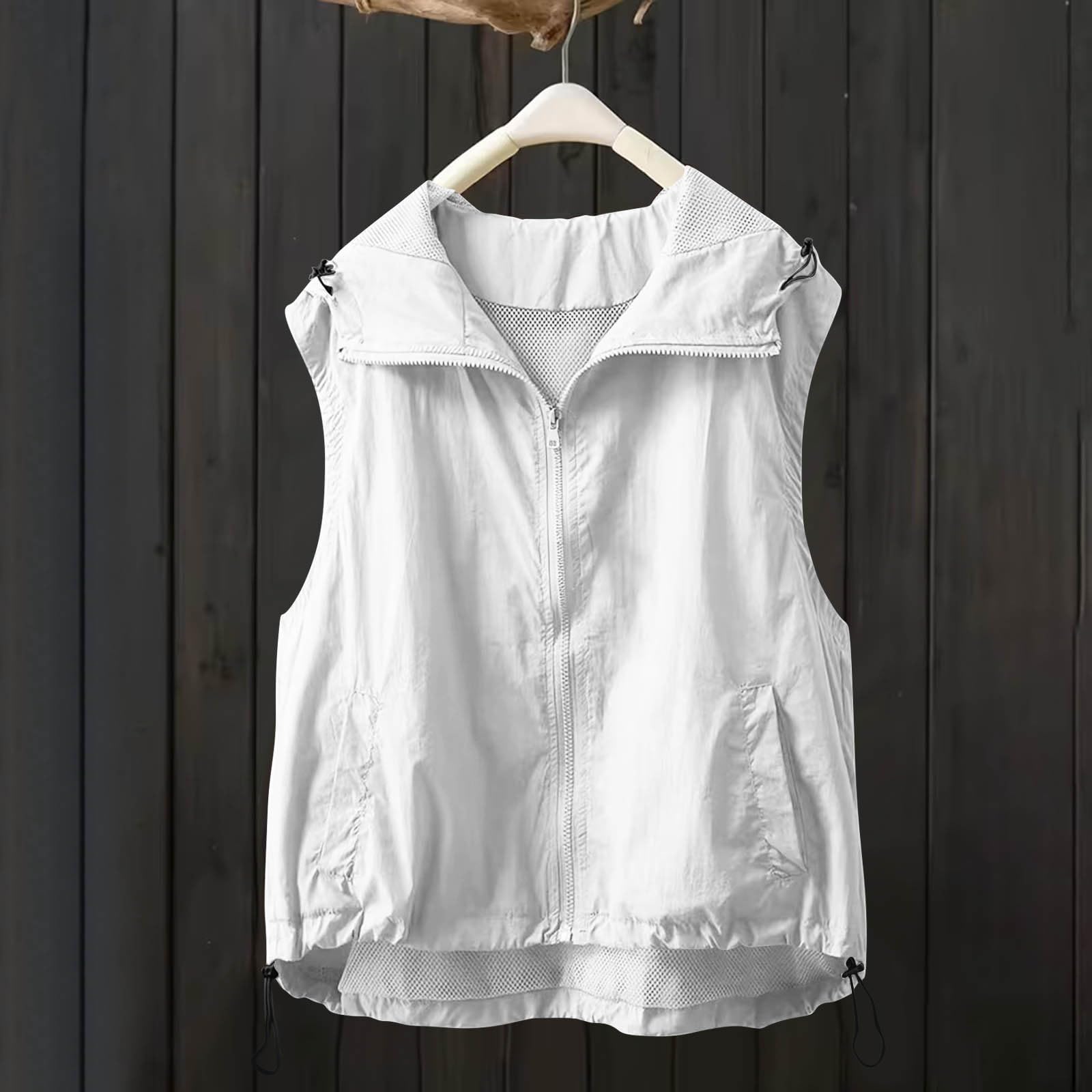 Generisch Weste Damen Sommer Jacke Leicht Sommerweste Ärmellose Sommerjacke mit Kapuze Damenwesten Stehkragen Sportweste Outdoor Sportjacke Dünne Kapuzenjacke