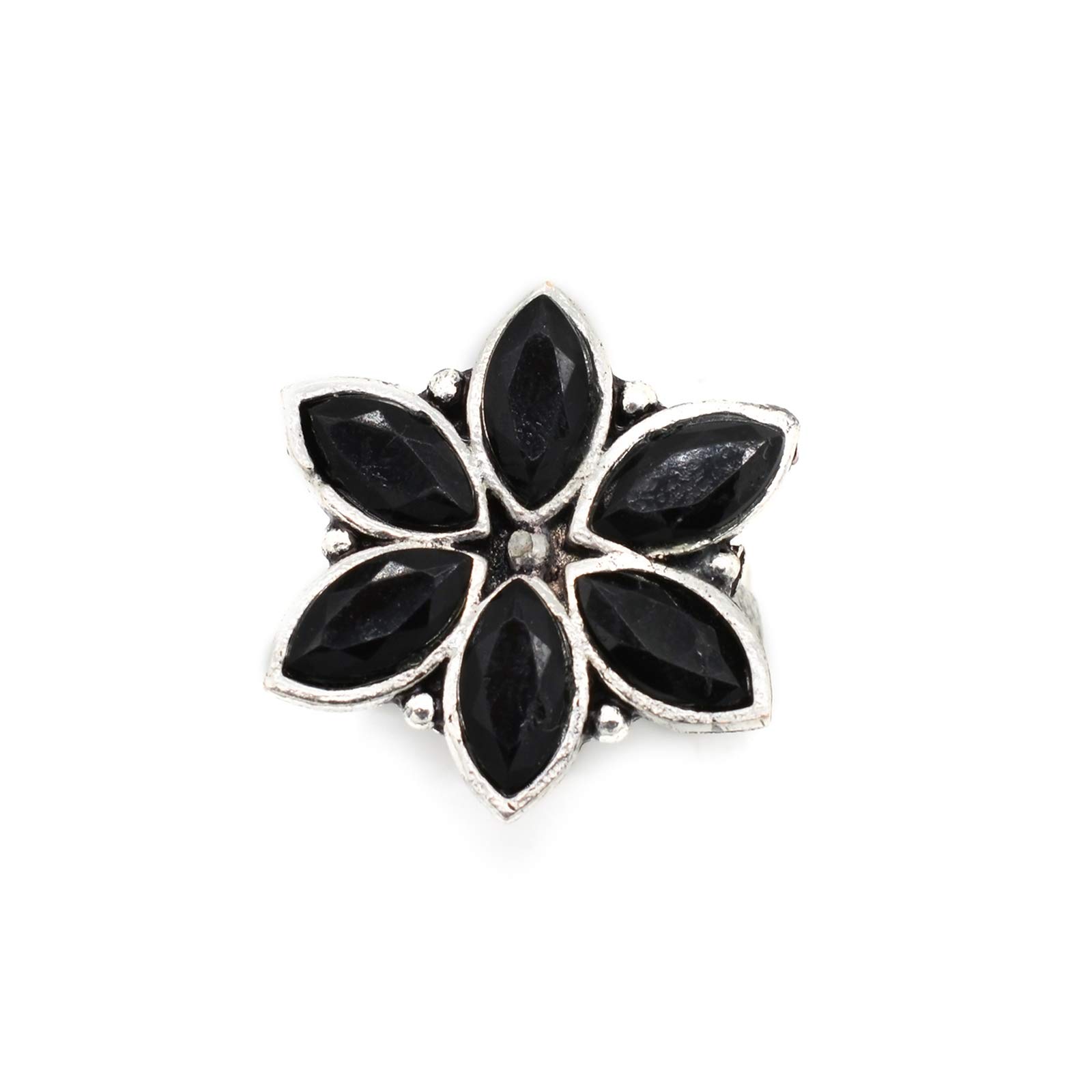 Ageless Black Stone Silver Ring For Women-image-1