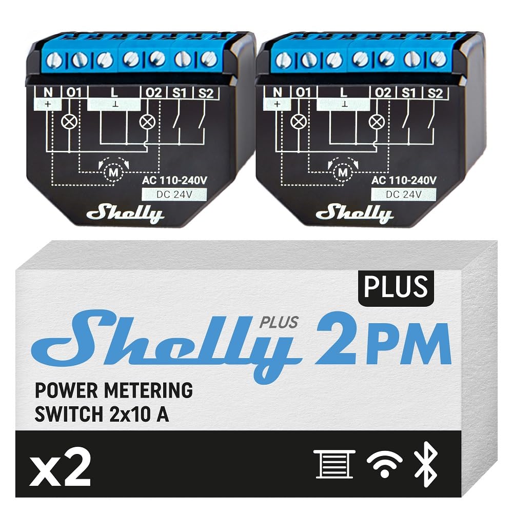 Shelly Shelly Plus 2PM - Interrupteur volet roulant connecté Wi-Fi, 2 Canaux - 16A, Compteur d'énergie connecté, Maison Domotique, Alexa & Google Home, App iOS Android - Lot de 2