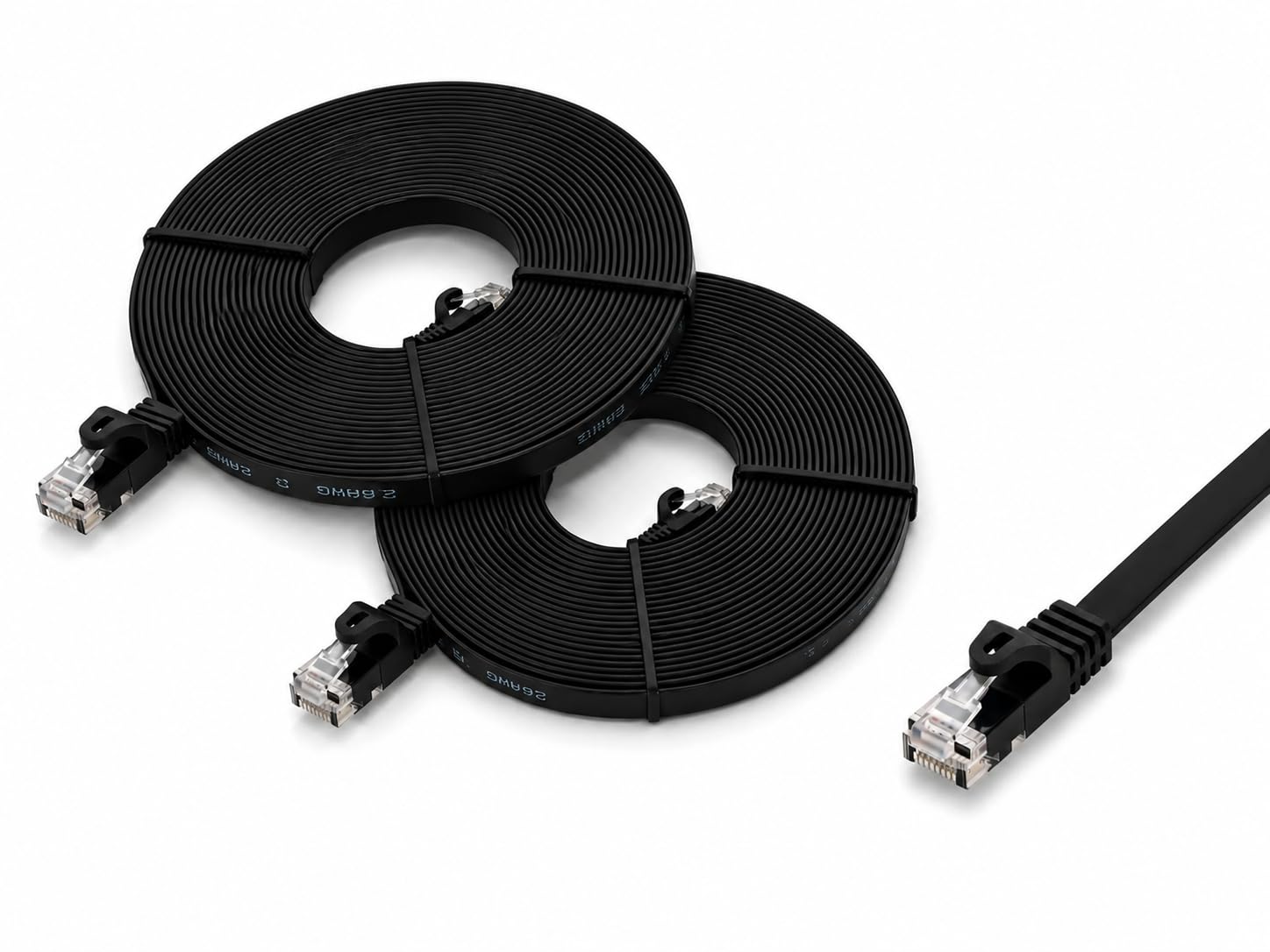 BRENDAZ Lot de 2 câbles Ethernet Cat5e de 30,5 m – Câble de raccordement réseau sans accroc, plat, 350 MHz, UTP, pour PC, serveur, routeur, modem, TV, PS5, consoles de jeux (2 pièces, 30,5 m)