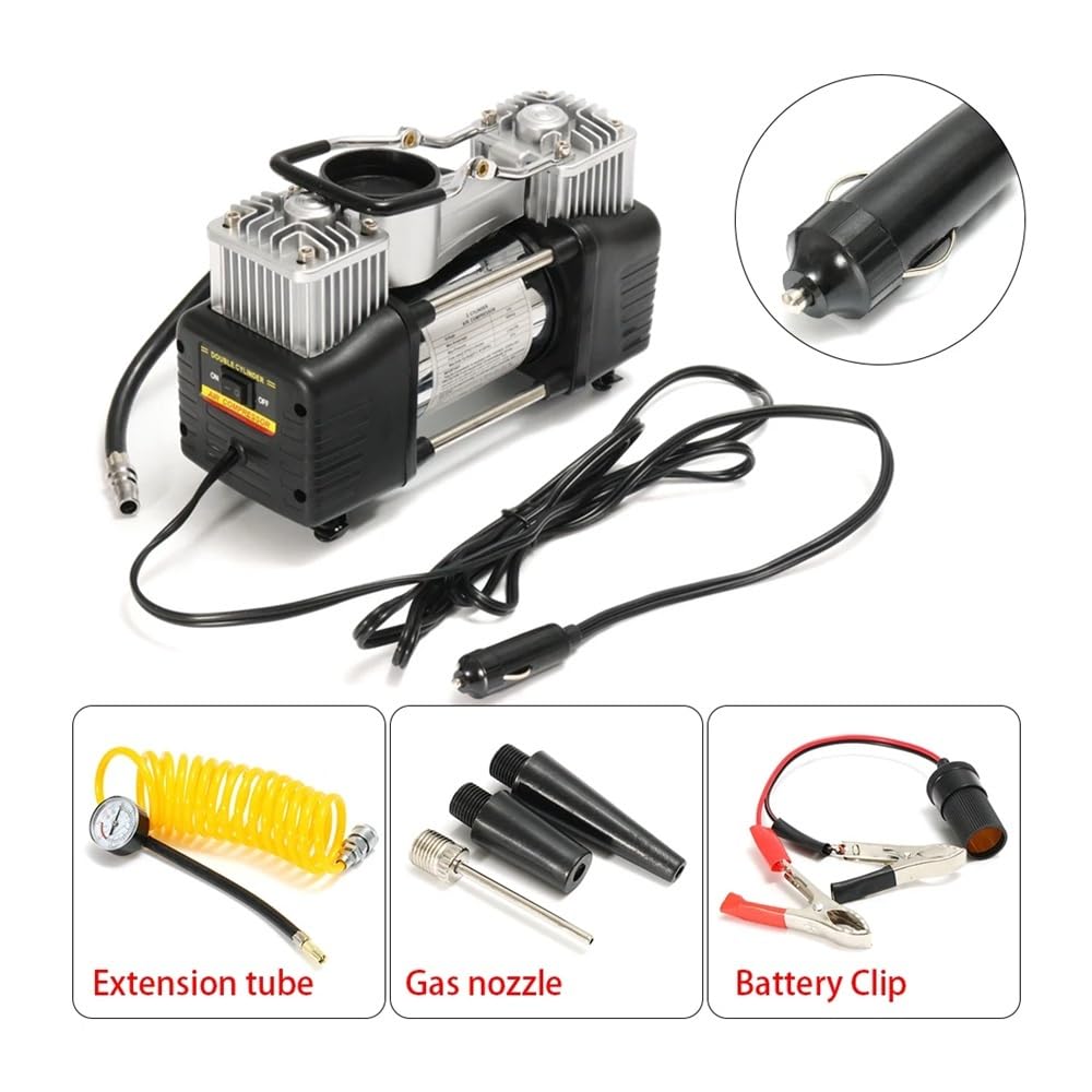 150PSI 12V przenośna sprężarka powietrza do opon samochodowych - 60L/min wytrzymała pompa dwucylindrowa z cyfrowym wskaźnikiem, zestaw do pompowania opon 4WD do SUV-ów, ciężarówek, motocykli, row