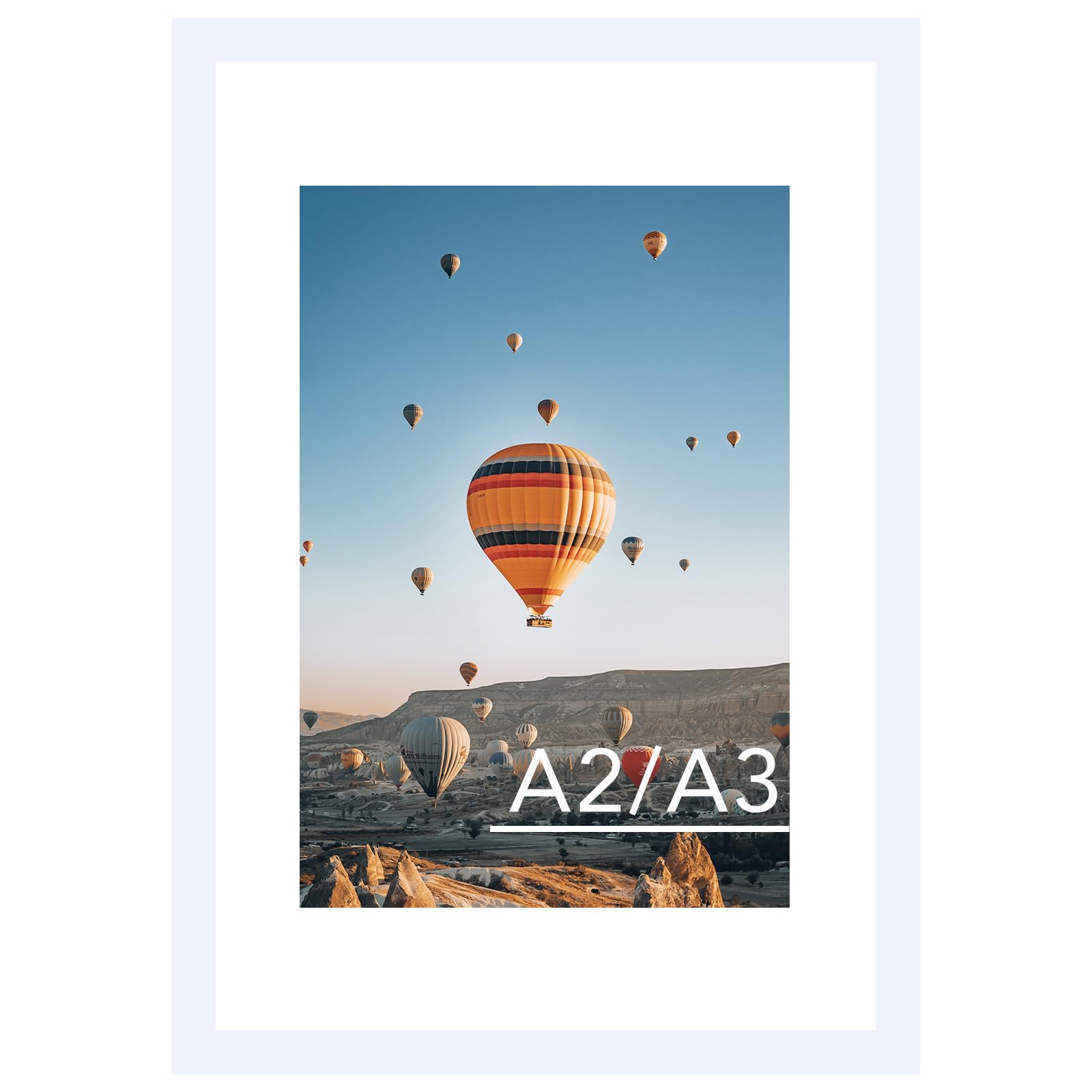 JCJMY 16.5x23.4 A2 Picture Frame White with 11.7x16.5 A3 Mat, Display Photo 11.7x16.5 with Mat or 16.5 x 23.4 Without Mat, Wall Hanging Large Frame with Plexiglass, White