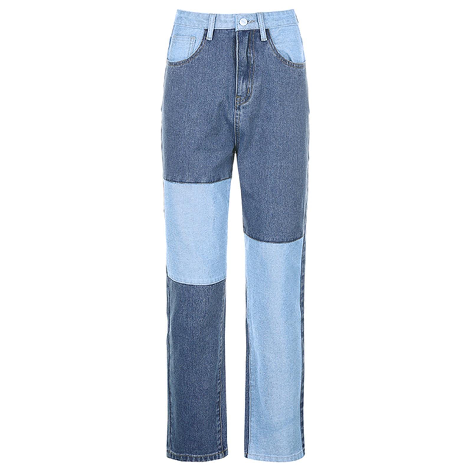 UKKO Jeans da Donna Pantaloni Ad Alto Ficcia A Vita Alta Femmina con Jeans Diritti Marrone-Blue Jeans,L