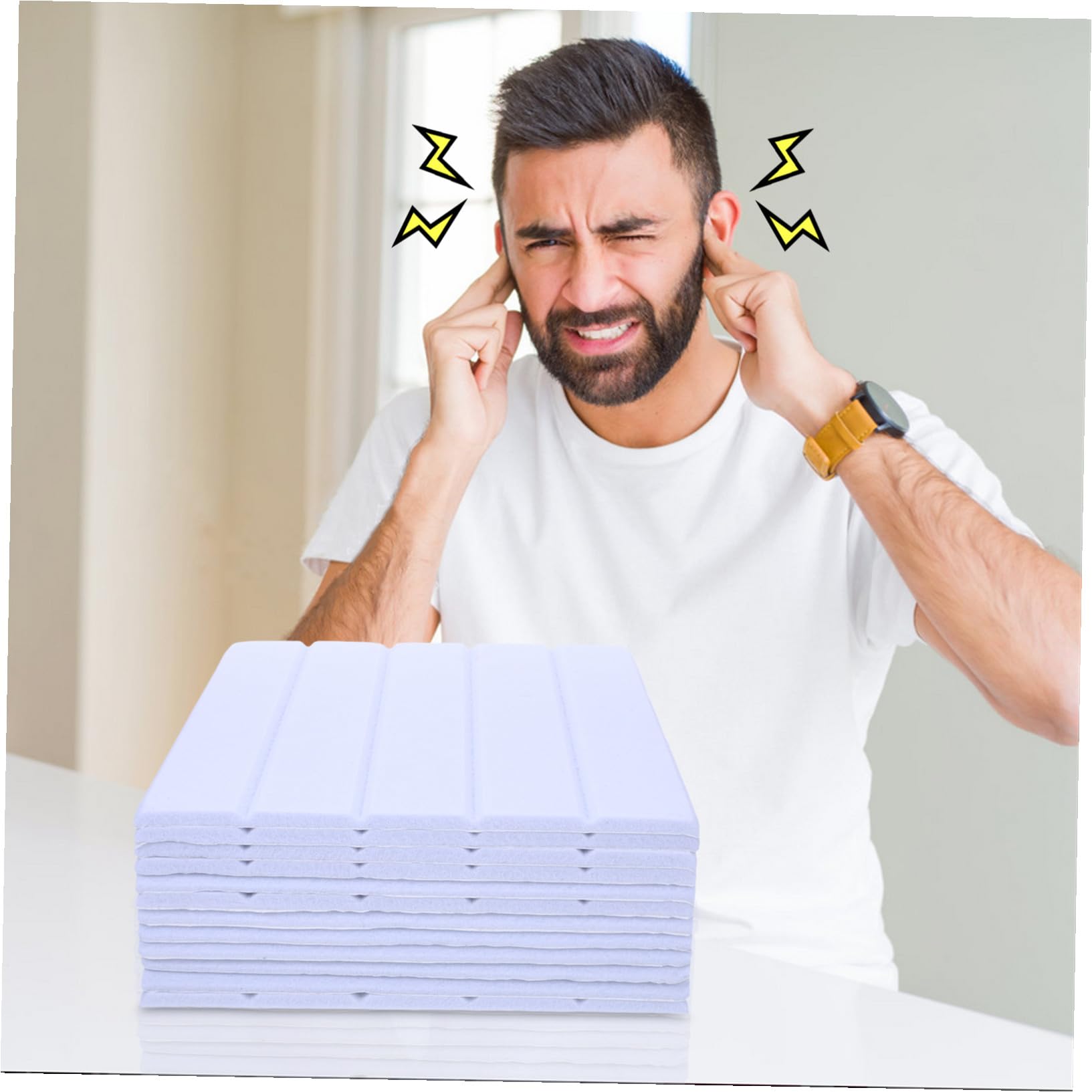 12 pezzi Pannelli Fonoassorbenti Autoadesivi in Polietilene per Isolamento Sonoro Pareti Soffitti Porte Design Righe Verticali per Studio Ufficio e Casa