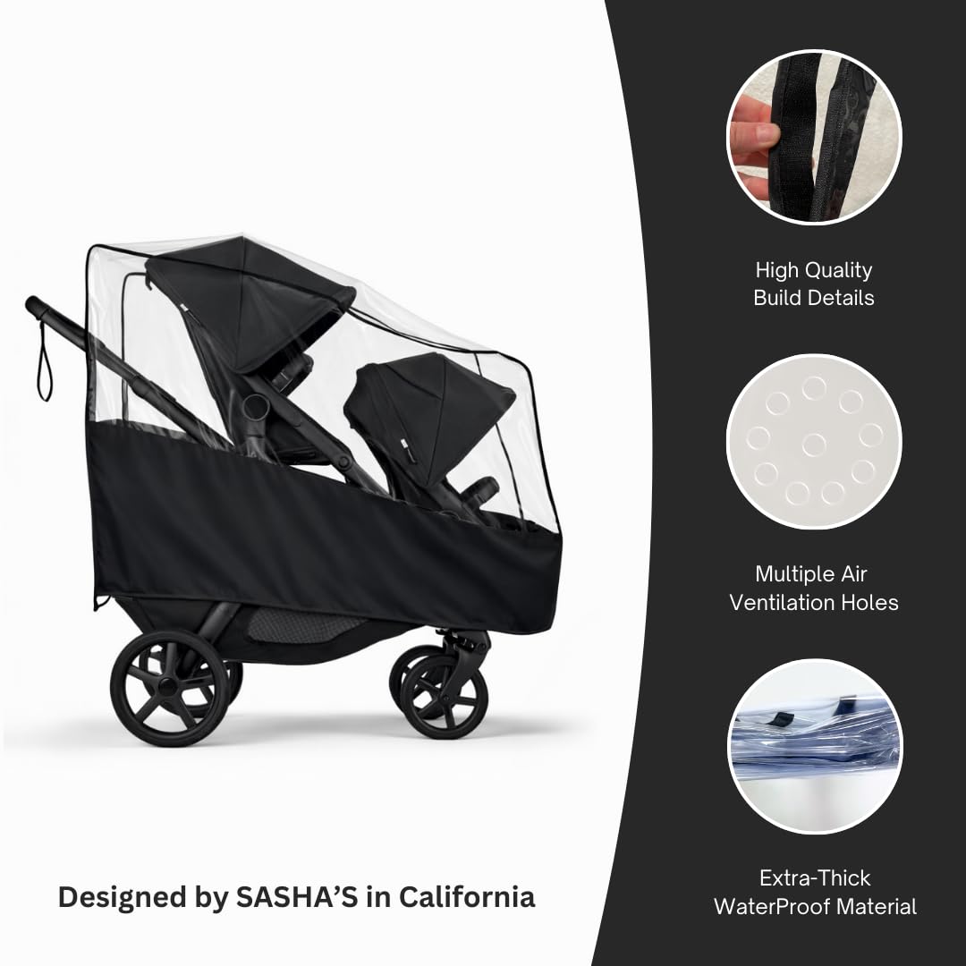 Rain Cover for the Bugaboo Kangaroo Double by SASHA'S (Stroller Not Included) - Weather Shield, Wind Cover
