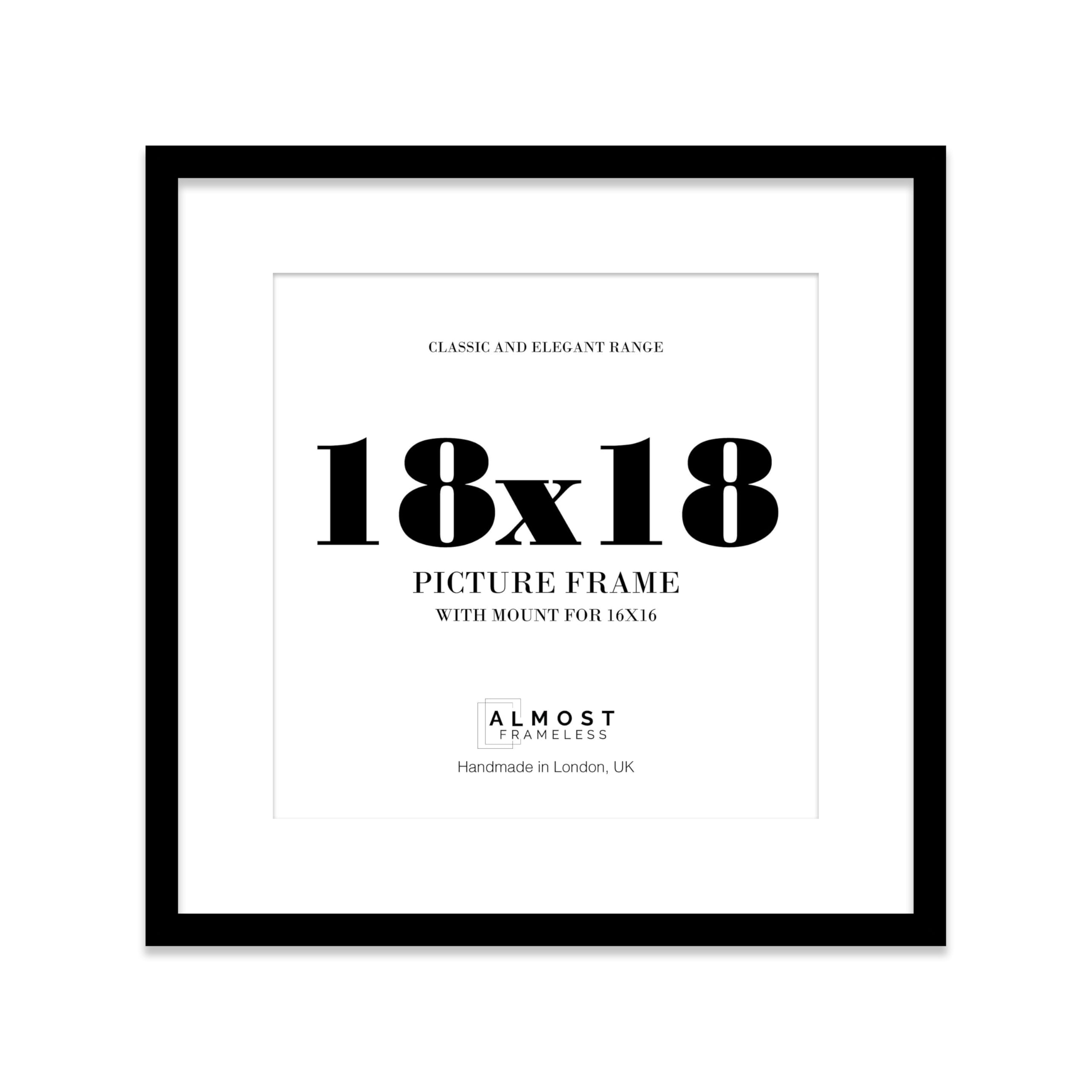 18x18 Black Picture Frame with Mount for 16x16 Photos, Prints - Modern Square Wall Frame, 1 Pack