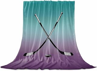 Flannel Fleece Blanket 40" x 50", Hockey Sports Microfiber Cozy Soft Throws for Women, Turquoise Aqua Purple Gradient Colored Lightweight Throw Blankets for Couch, Sofa, Bed, Living Room, Bedroom