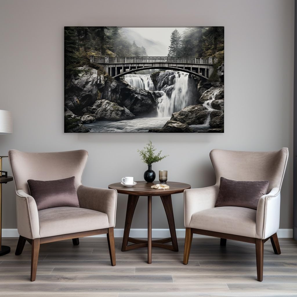 Canvas for Living room. Whispers in the Mist: Unveiling the Serene Mystique of a Fog-Enshrouded Forest Sanctuary, 27 x 18 inch Canvas Wall Art - Contemporary Masterpieces - Modern Home Decor