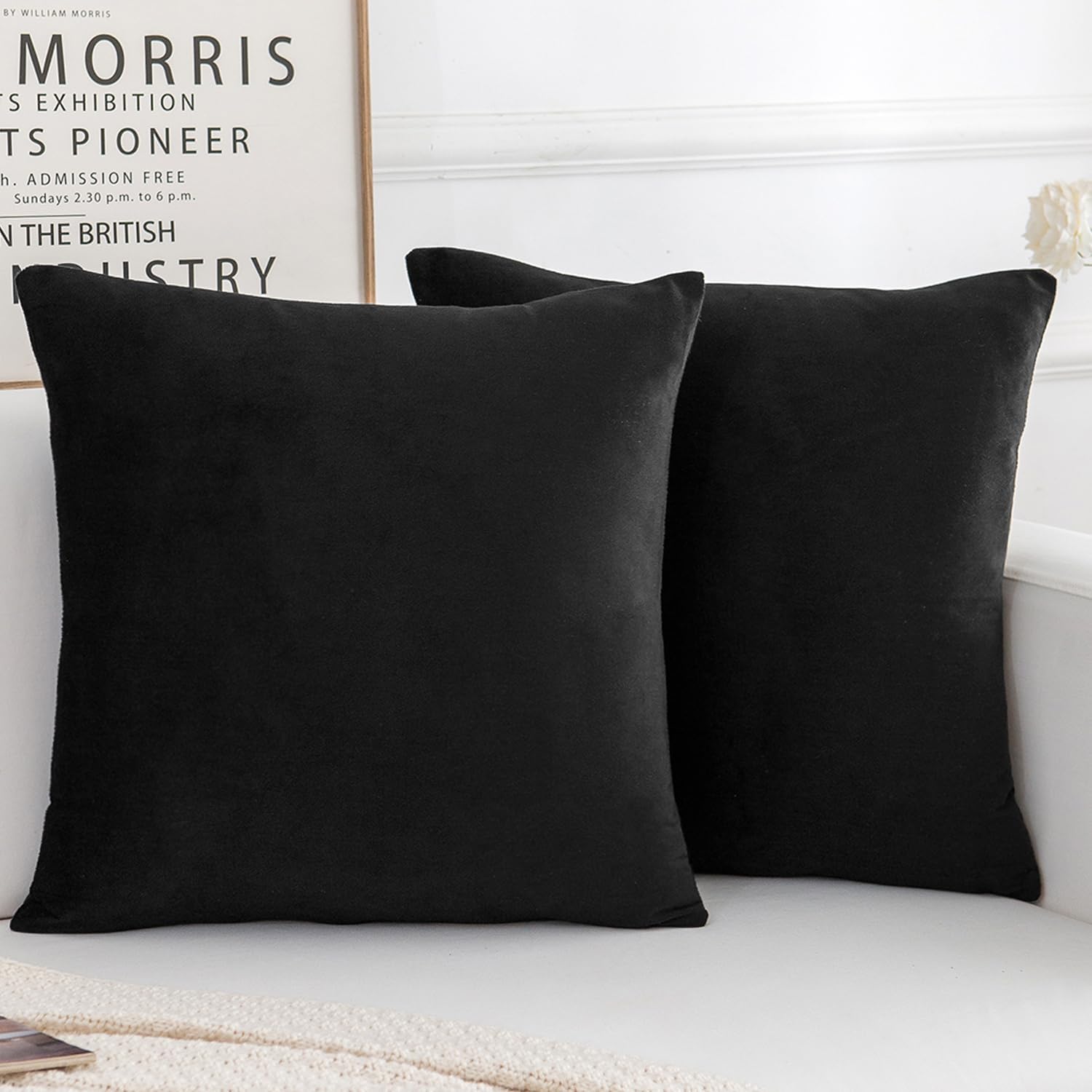 Amazon Brand - Umi Velvet Decorative Cushion Cover 16x16 Inch - Set of 2, Soft Solid Square Throw Pillow Covers for Sofa, Living Room or Home Decor - 40x40 cm in Black Color-image-42