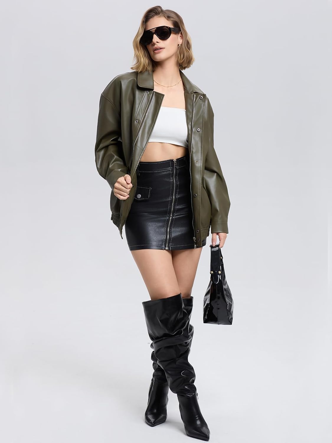 Moreone Womens Oversized Leather Jackets Faux Motorcycle Biker Bomber Zip Up Coats Fall Outfits Fashion Clothes 2025 - Image 5