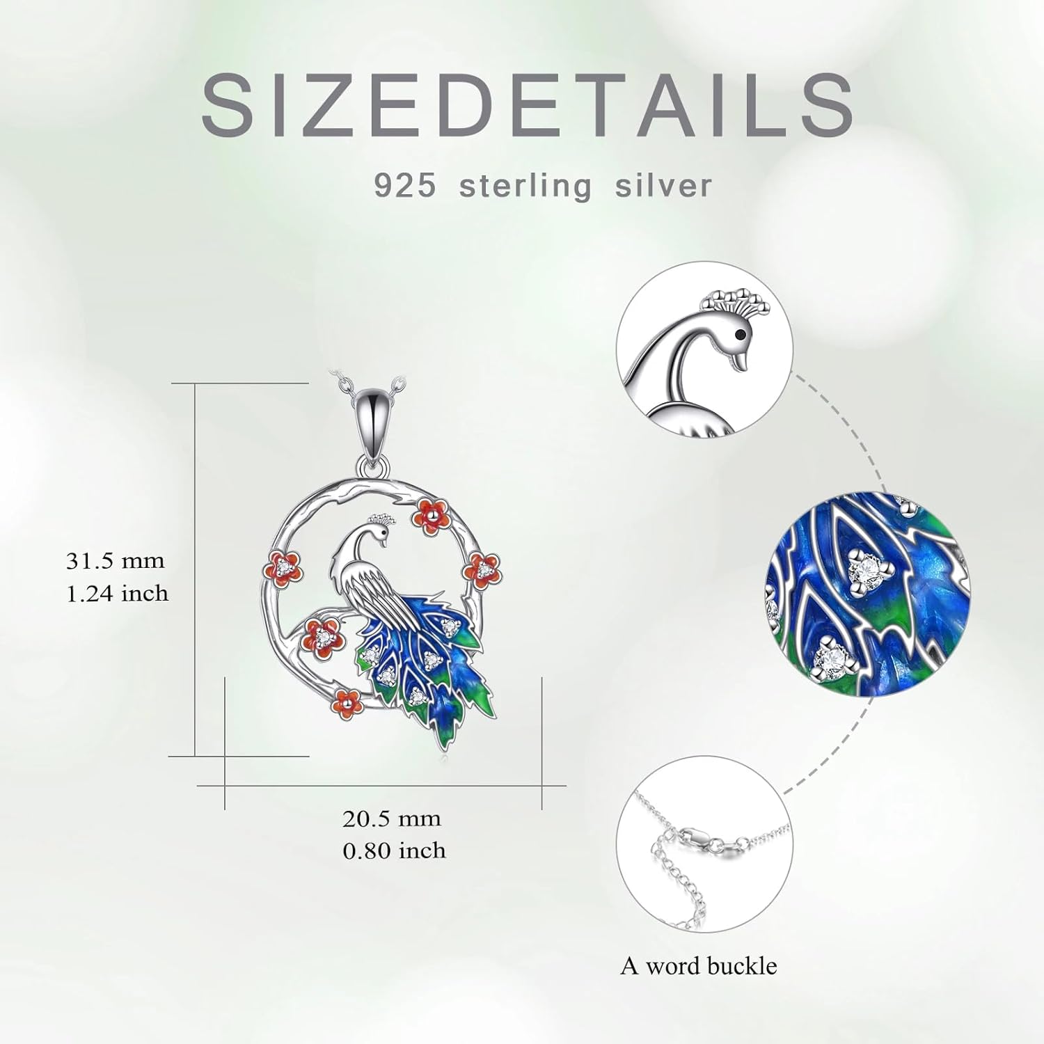 Diamond Peacock Necklace for Women 925 Sterling Silver Colored Peacock Pendant Necklace Cute Bird Animal Jewelry Gifts for Mom Wife Sister Friend Christmas Birthday,18+2 inch - Image 5