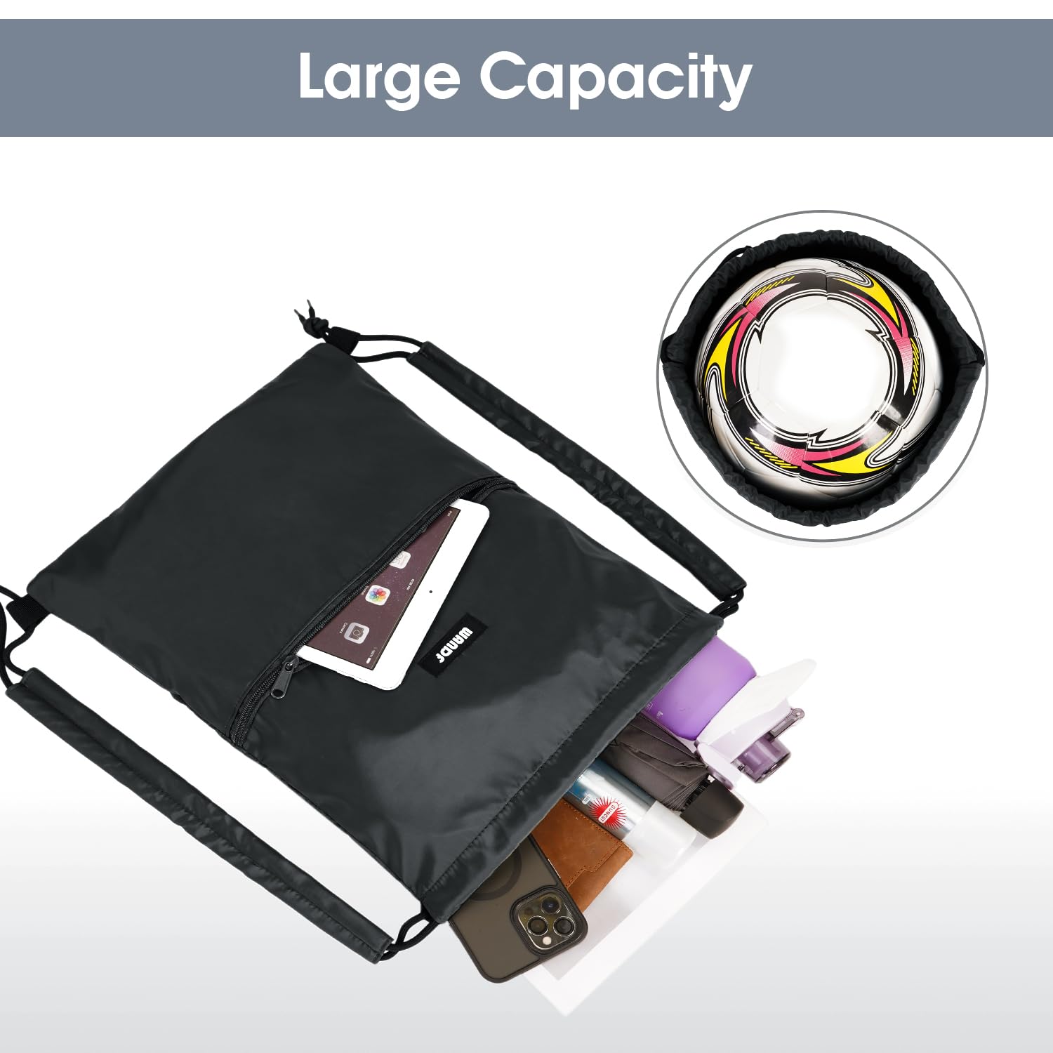 WANDF Mochila con Cordones y Acolchado para Los Hombros Bolsa de Gimnasia Bolsa de Deporte Mochila Gimnasio Gym Cuerdas Ajustable para Hombres y Mujeres — view 4