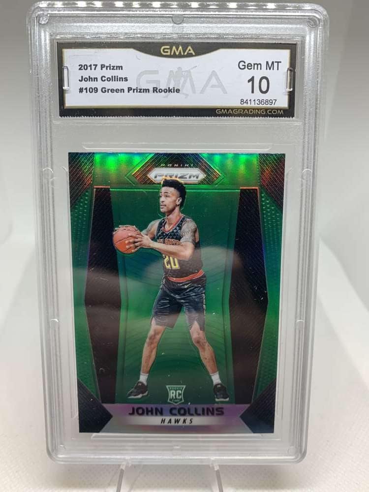 GMA Graded GEM MINT 10 841136897 2017-18 Panini Prizm Green Prizms #109 John Collins Rookie Parallel Atlanta Hawks Professionally Graded Basketball Card in GEM MINT 10 Condition