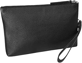 FAST WORLD SHOPPING Men's Clutch Bag in Genuine Leather Black 23.5 x 15 x 3 cm with Removable Wrist Handle, Elegant Waist Bag for Under Arm and Hand, Metal Zip, Made in Italy