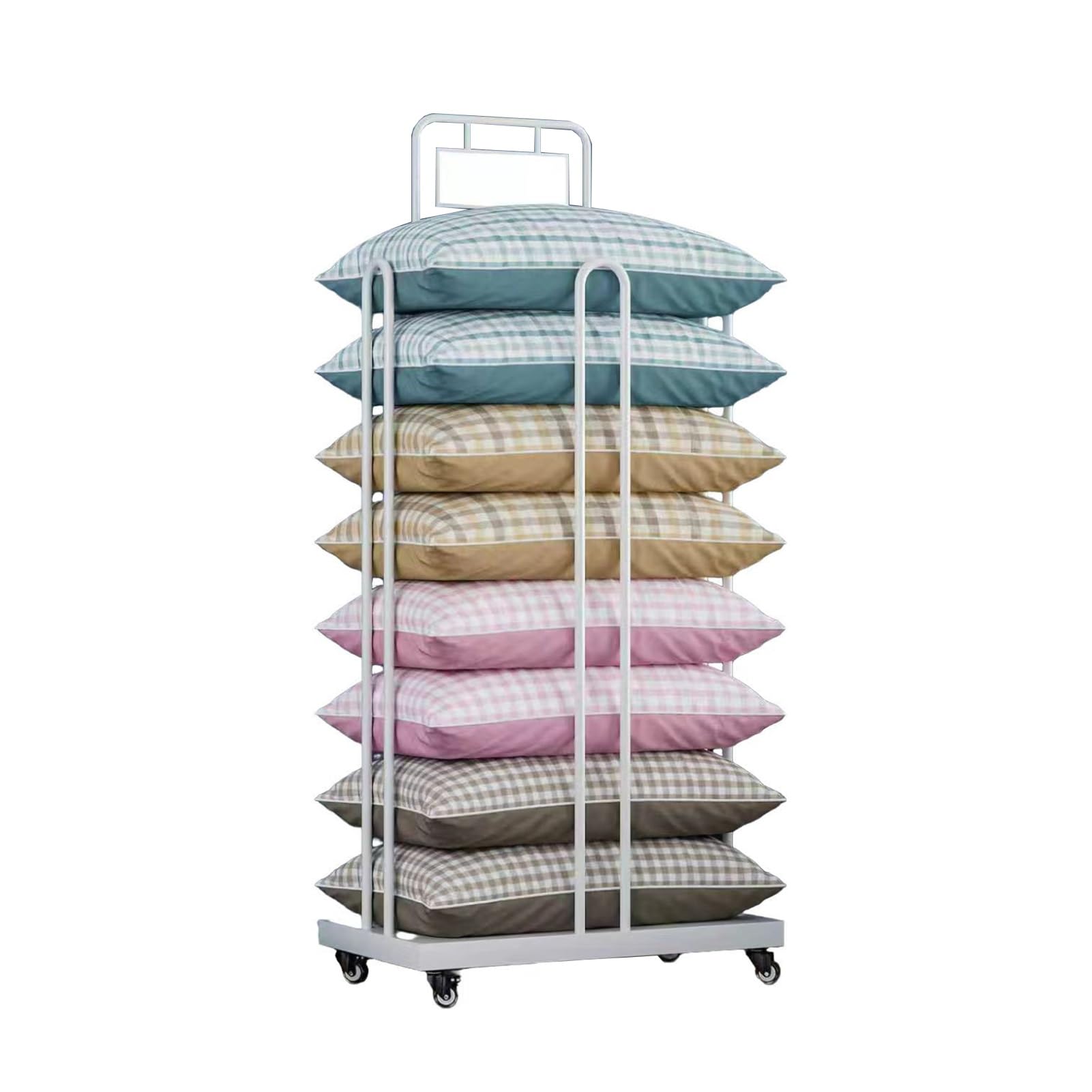 Présentoir à oreillers portable anti-encombrement support 40 kg à roulettes