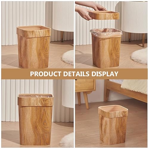 Miniatura 5 de Zerodeko Cesta de basura de madera con tapa, contenedor de basura cuadrado rústico para baño, dormitorio, papelera, papelera, 12 litros, grano de