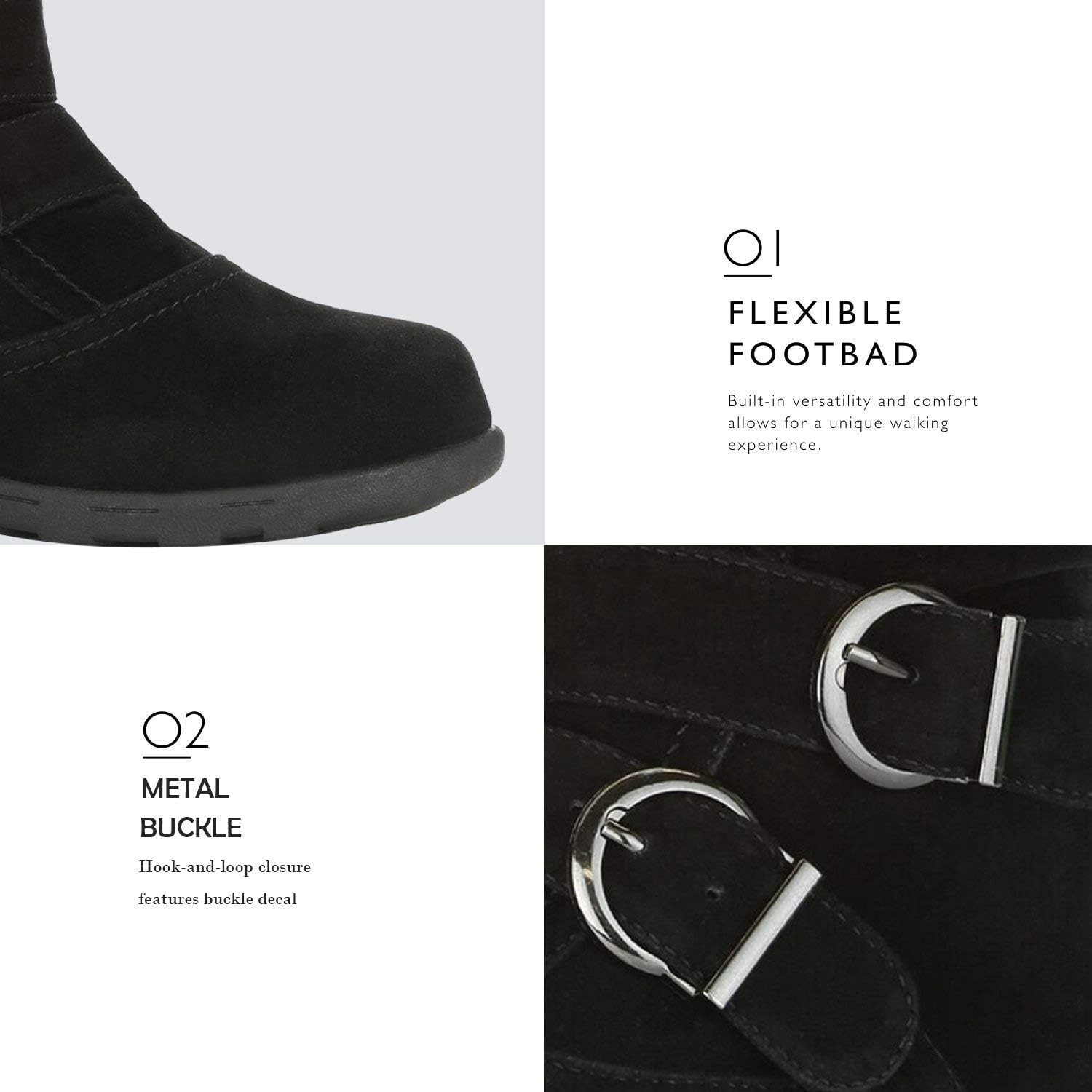 JITUUE Winter Boots for Women Snow Mid Calf Flat Ankle Booties for Cowgirl Side Zip Buckle Strappy Shoes