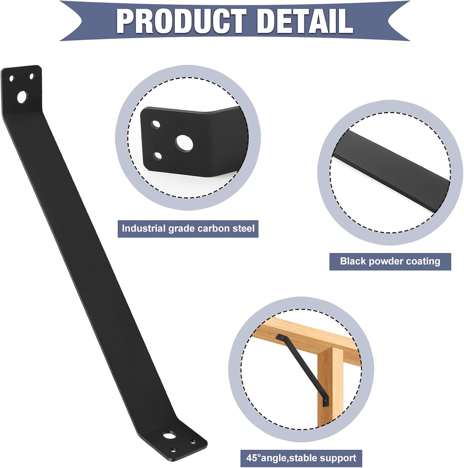 4 Pcs Inside Moun 45-Degree Angle Bracket,11.1" x 1.5" Heavy Duty Corner Brace Support,45 Degree Support Knee Braces,Post to Beam Connectors,Thickness 3mm