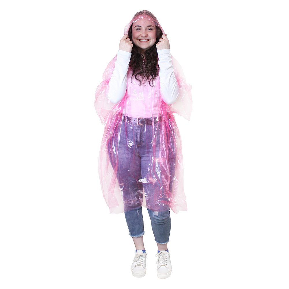 eBuyGB Emergency Waterproof Rain Poncho - Outdoor Pacamac (Transparent Pink)