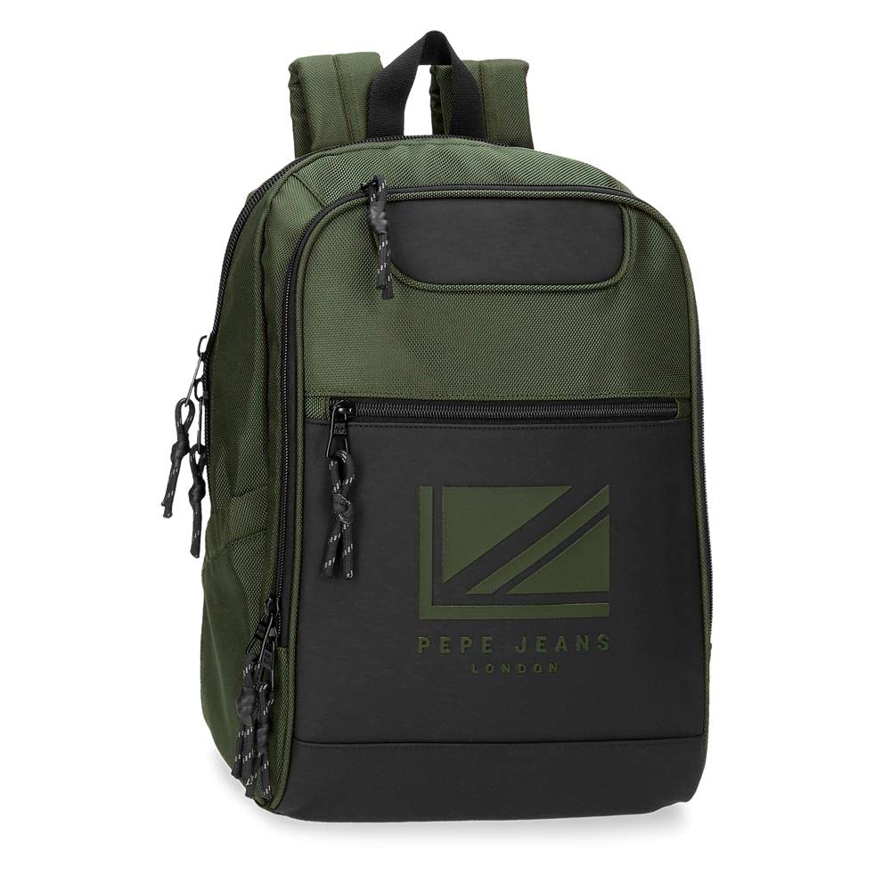 Pepe Jeans Bromley LDN Mochila para Portátil Adaptable 13,3" Verde 27x36x10 cms Poliéster con detalles en Piel Sintética 9L