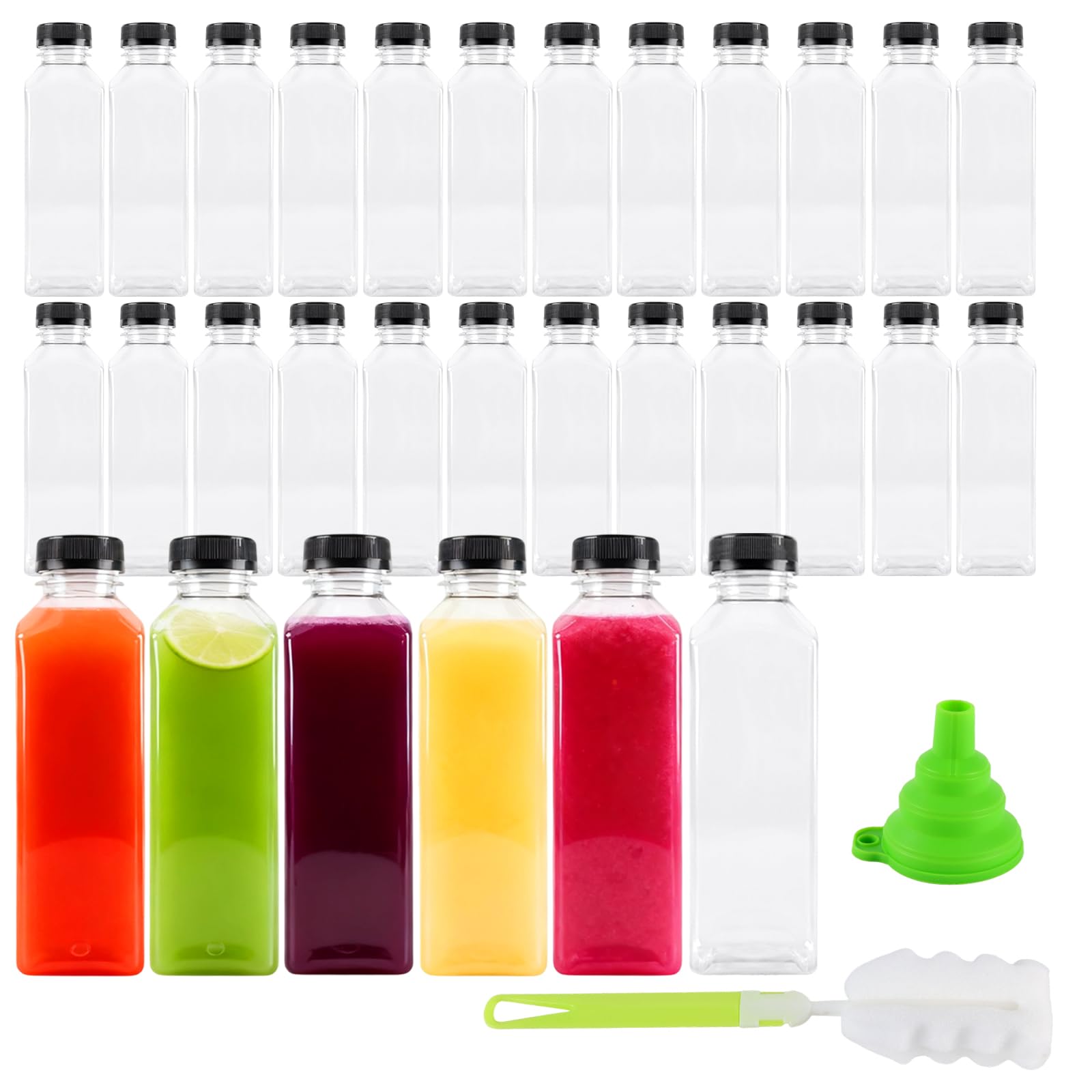 FUNSUEI 30PCS 350ml Plastic Juice Bottles with Lids, Empty Bottle 12oz