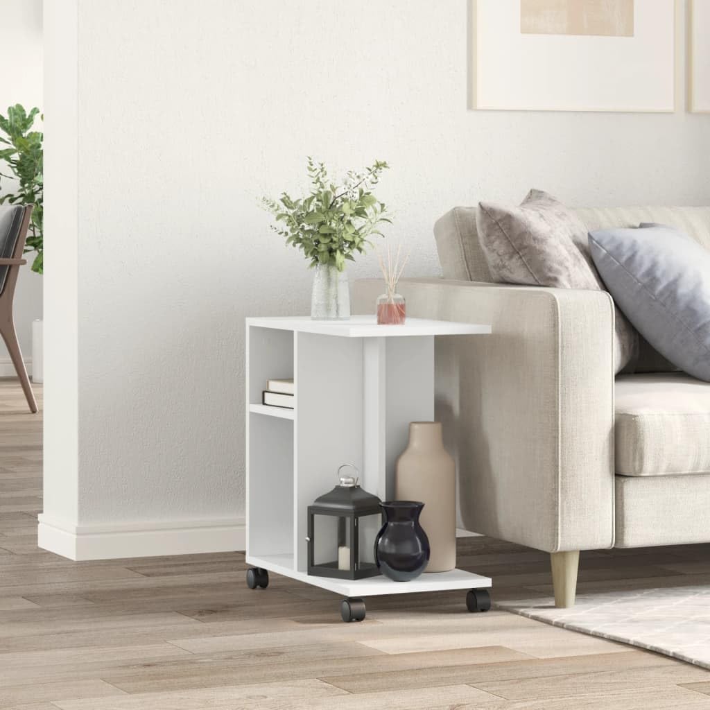 Générique Table d'appoint avec Roues Blanc 50x30x55 cm Bois d'ingénierie,Meubles,Tables,Tables Basses et Tables d'appoint,Tables d'appoint,Blanc,8.92 KG,840569