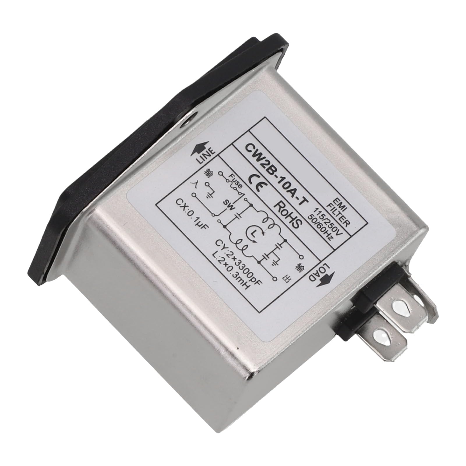 IEC Socket Power Filter CW2B-T CW2C-T 3A 6A 10A Filtre électromagnétique EMI avec interrupteur de sécurité pour équipement industriel (CW2B-10A-T)
